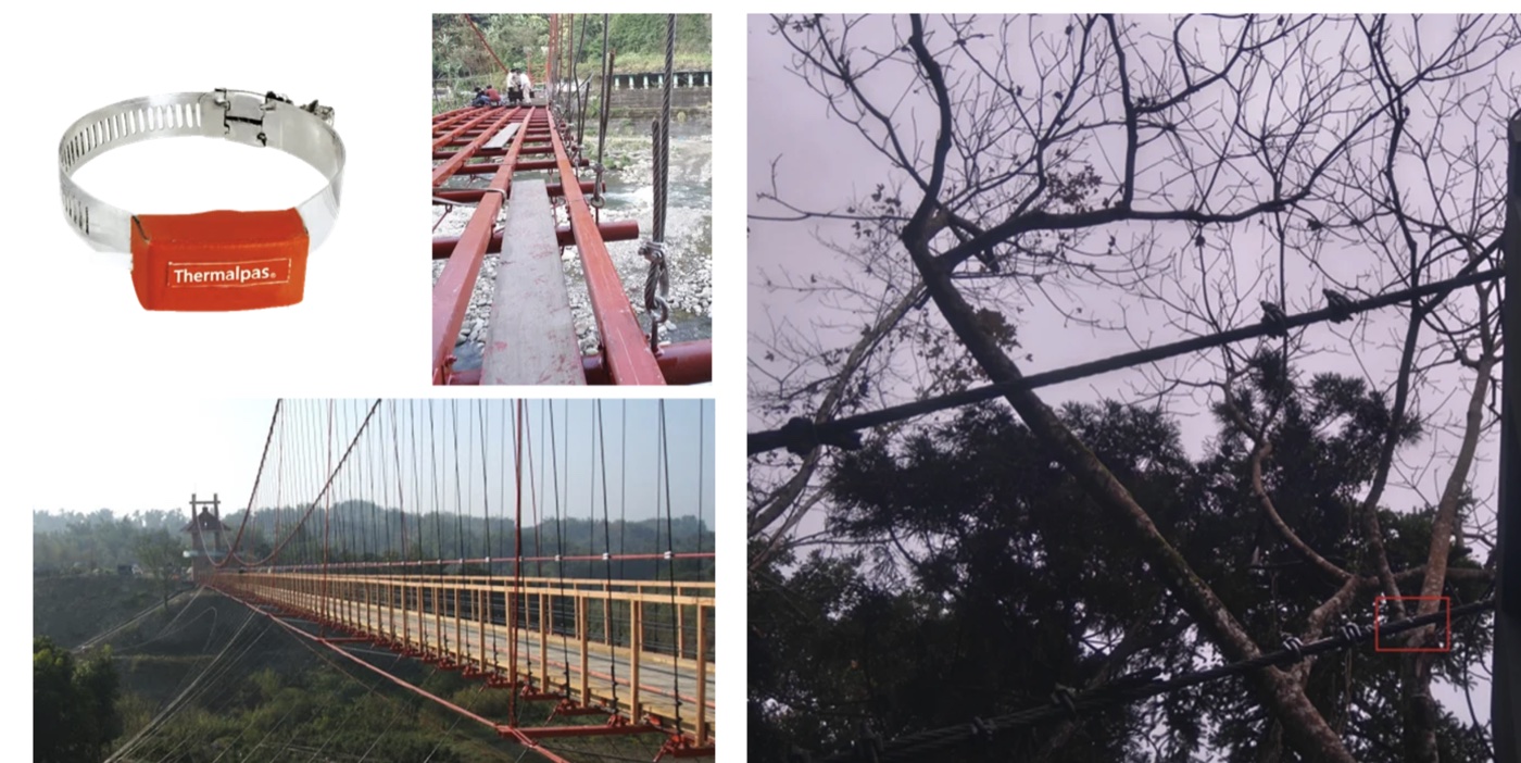 Pipe-Clamp Thermometer — Suspension Bridge Cable Structural Health Monitoring — field installation photo